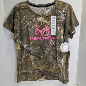 Realtree T-Shirt Size XL Camouflage Camo Pink Logo Women's Crew Neck New